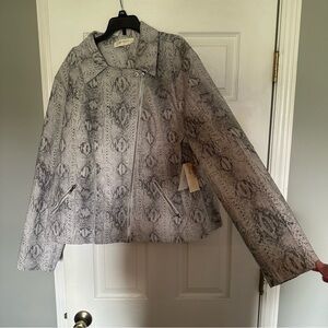Snake-Print Leather Jacket - Grey
